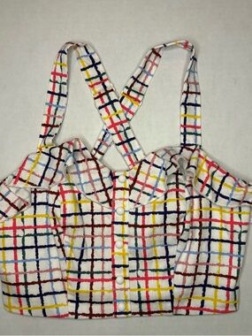 Colorful Plaid Button-Front Crop Top